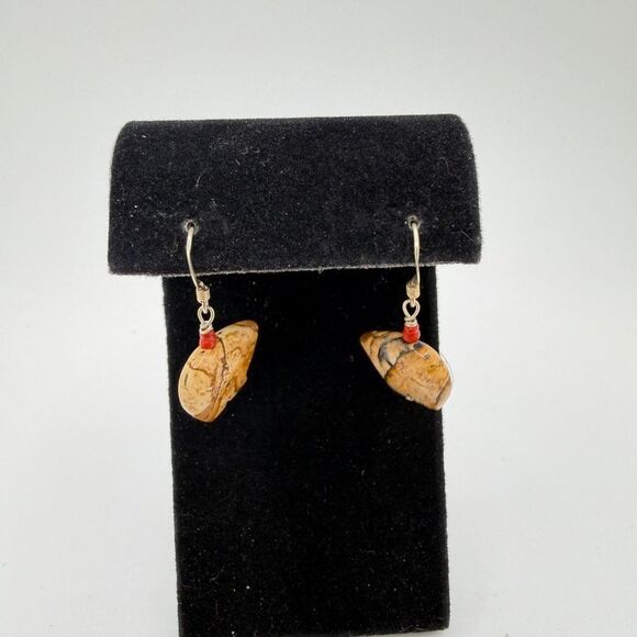 Unique Picture Jasper carved "bear" dangle earrings with sterling silver hooks! - Picture 9 of 15
